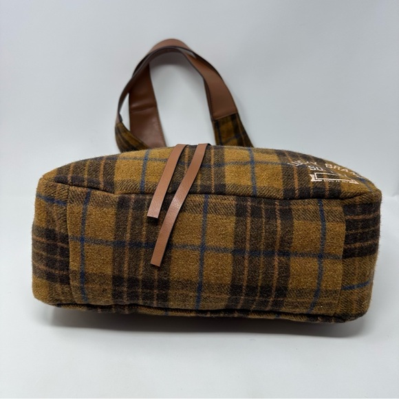Lucky Brand Purse Brown Tan Blue Plaid Wool Blend Shoulder Bag Tote Front Pocket - Picture 6 of 14